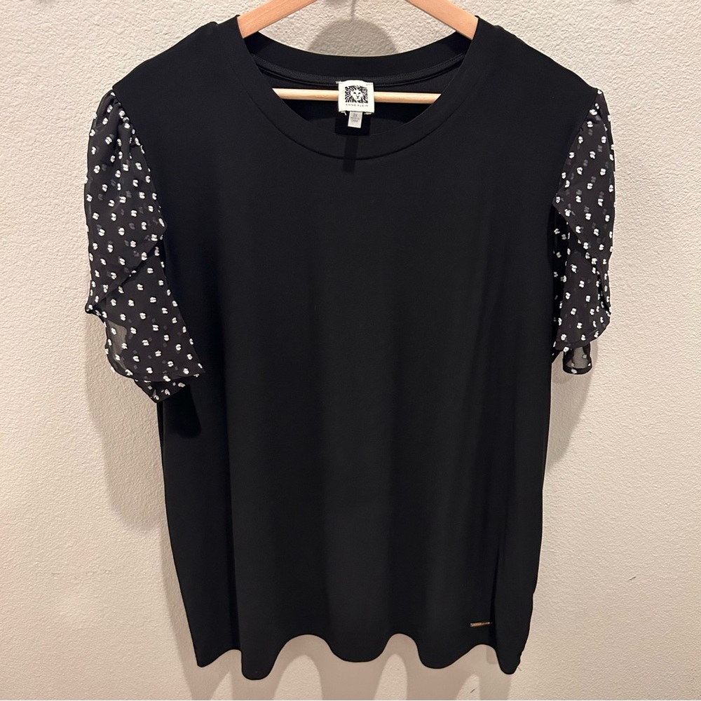 Anne Klein Black Top with Sheer Patterned Sleeves Size 2X